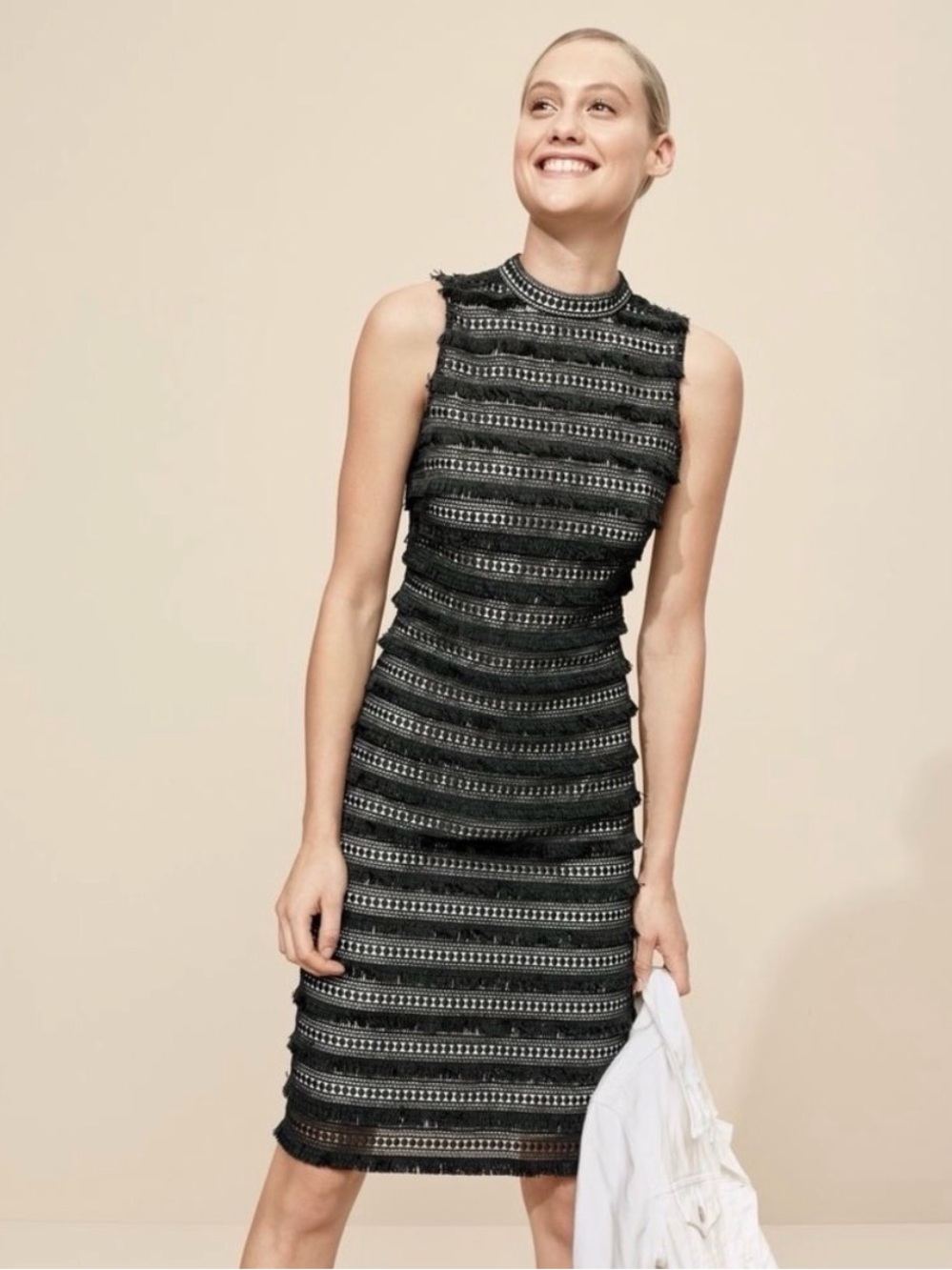 J.Crew Black Nude Fringe Shift Dress